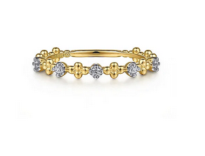14k Yellow Gold Diamond And Bujukan Bead Station Stackable Ring