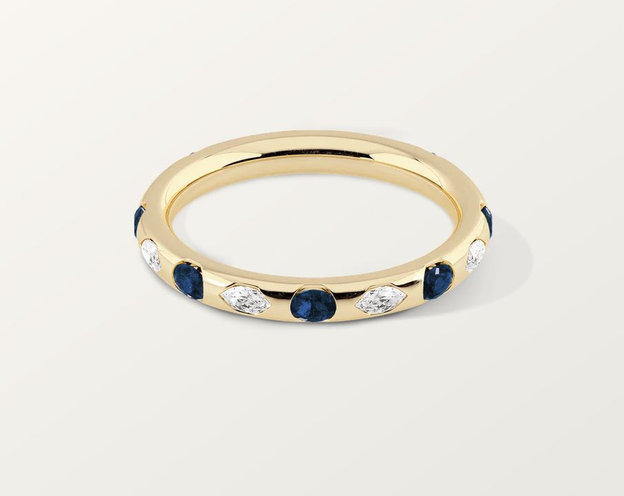 14k Duo Ring White Diamond and Sapphire