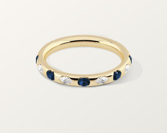 14k Duo Ring White Diamond and Sapphire