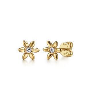 14K Yellow Gold White Sapphire Stud Earrings