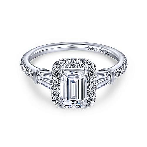 14K White Gold Emerald Halo Diamond Engagement Ring