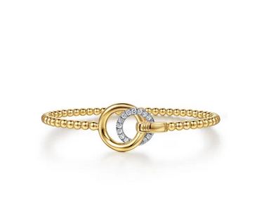 14K White & Yellow Gold Bujukan and Diamond Double Circle Bangle Bracelet