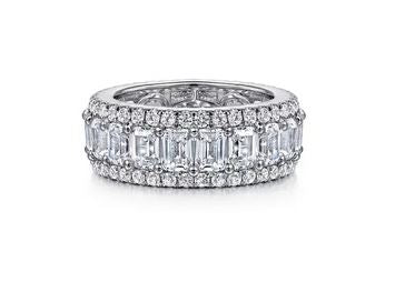 Alloy Wide 14K White Gold Emerald Cut Fancy Diamond Anniversary Band