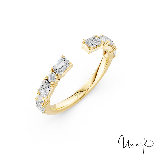 Lady's Yellow 18 Karat Curved Anniversary Ring Size 6.5 Old Key 308096 With 6 = 0.56Tw Emerald G Vs2 Diamonds And 4 = 0.09Tw Round G Vs2 Diamonds