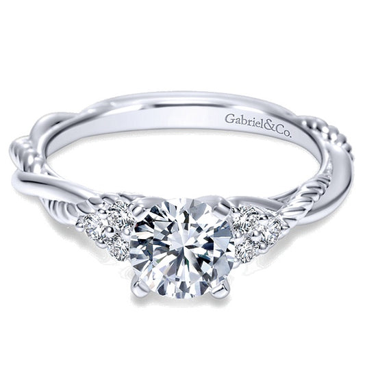 14K White Gold Round Twisted Diamond Engagement Ring
