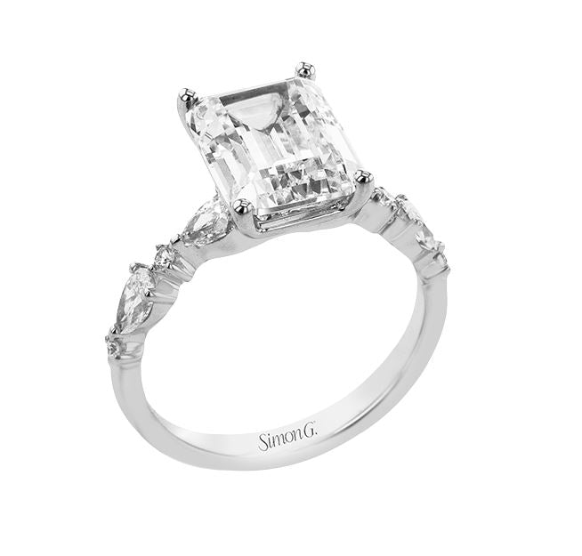 White 18 Karat Floral / Organic Ring Size 6.5 With = 0.63Tw Pear G Vs1 Diamonds And = 0.06Tw Round G Vs1 Diamonds