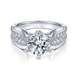 14K White Gold Wide Band Round Diamond Engagement Ring
