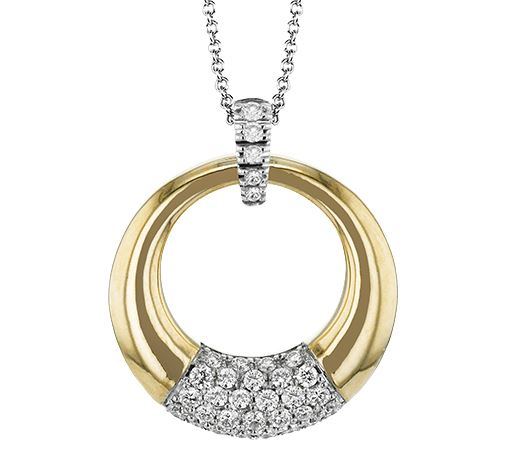 Lady's Two-Tone 18 Karat Free Form Pendant Length 18 With 34 = 0.52Twt Round G Vs1 Diamonds