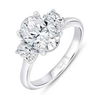 14K White Uneek Timeless Collection Three-Stone Oval Shaped Engagement Ring