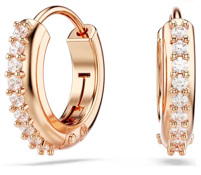 Matrix hoop earrings Round cut, White, Rose gold-tone plated