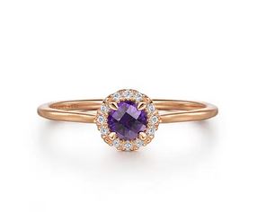 14k Rose Gold Amethyst And Diamond Halo Promise Ring
