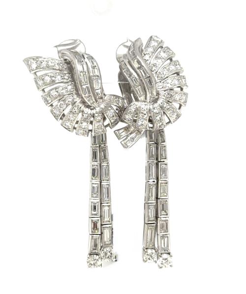 Original 3.50ct Diamond Platinum Drop Vintage 1940s Earrings