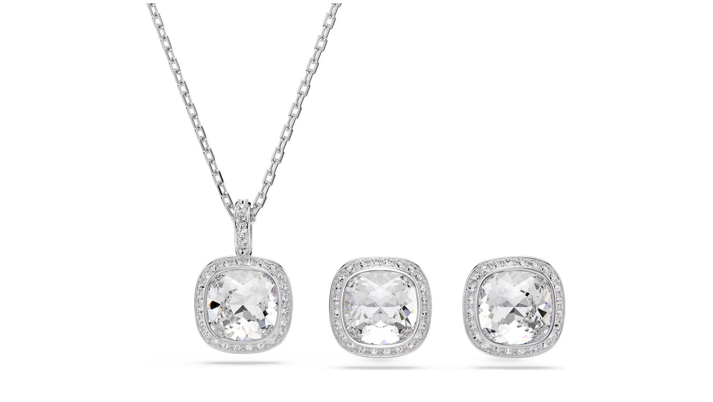 Una Angelic set Cushion cut, White, Rhodium plated