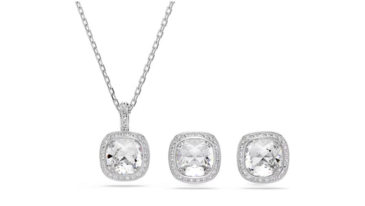 Una Angelic set Cushion cut, White, Rhodium plated