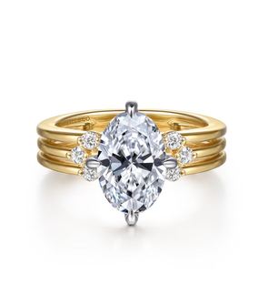 14K White-Yellow Gold Compass Prong Oval Diamond Engagement Ring