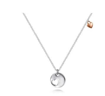 925 Sterling Silver and Rose Sterling Silver Plated Heart Pendant Necklace