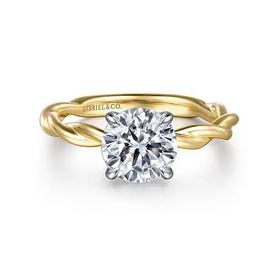 14K White-Yellow Gold Twisted Round Diamond Engagement Ring