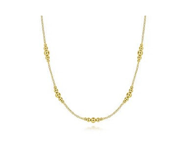 14k Yellow Gold Graduated Bujukan Beads Station Necklace