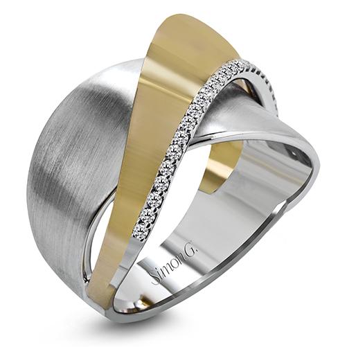 Lady's Two-Tone 18 Karat Free Form Fashion Ring Size 6.5 With 24=0.12Tw Round G Vs1 Diamonds