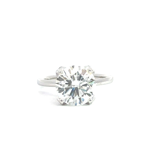 18K White Lab Grown Solitaire Engagement Ring with 4ct Round Center Diamond