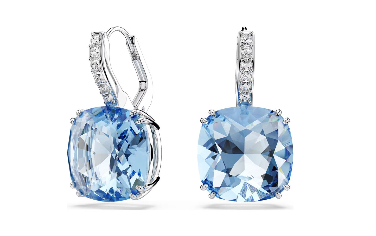 Millenia drop earrings Cushion cut, Blue, Rhodium plated