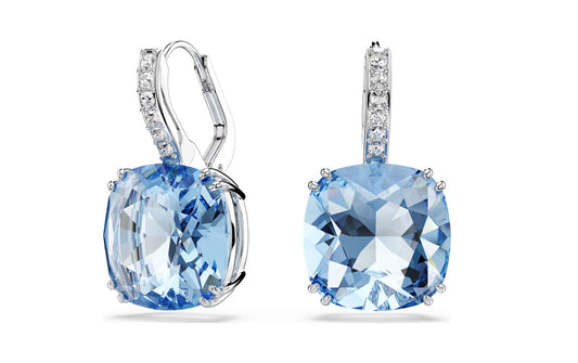 Millenia drop earrings Cushion cut, Blue, Rhodium plated