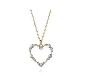 14K Yellow Gold Graduated Diamond Station Heart Pendant Necklace