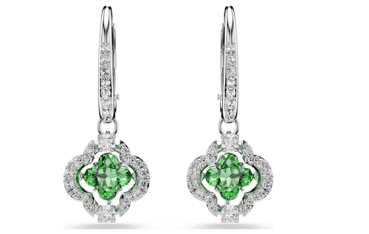 Una Angelic drop earrings Mixed cuts, Green, Rhodium plated