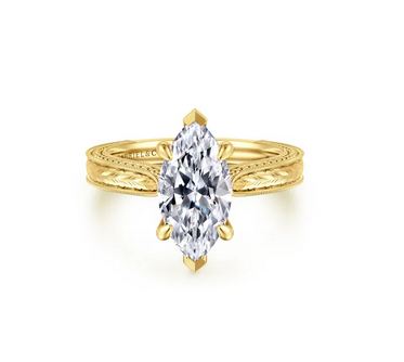 Alloy Vintage Inspired 14K Yellow Gold Marquise Shape Solitaire Diamond Engagement Ring