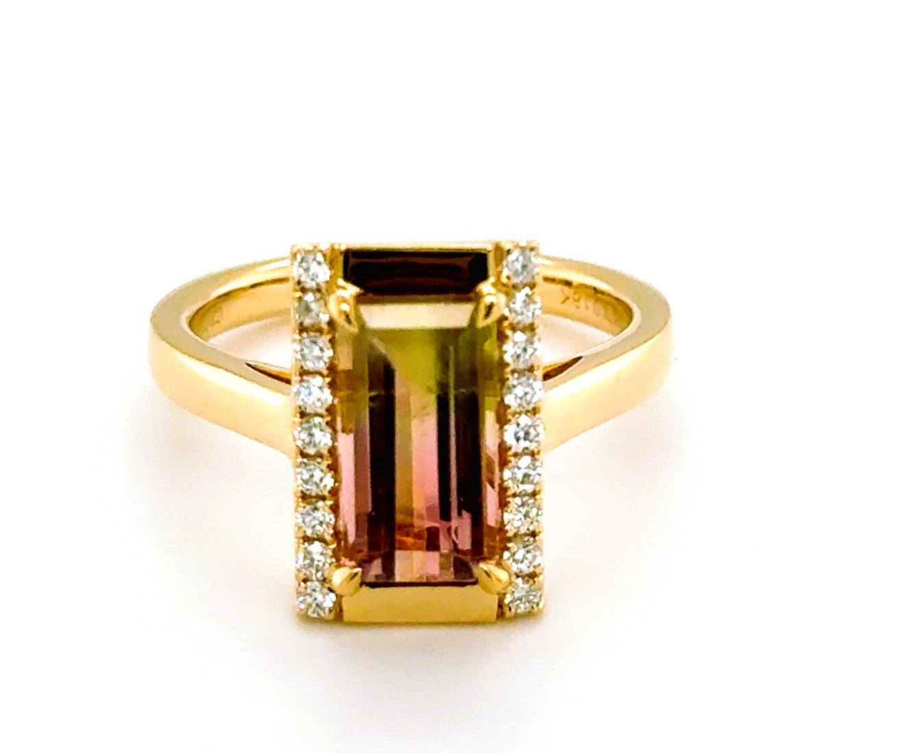 Ring, 18KY, Bi-Color Tourmaline, Emerald