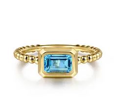 14k Yellow Plain Gold Bujukan And Blue Topaz Stackable Ring
