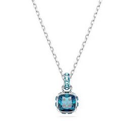 Birthstone pendant Square cut, December, Blue, Rhodium plated