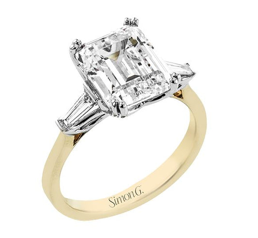 Lady's Two-Tone 18 Karat 3 Stone Engagement Ring Size 6.5 With 0.30Tw Baguette G/H Si2 Diamonds