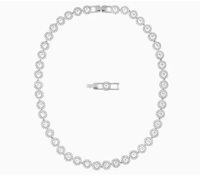 Una Angelic Tennis necklace Round cut, White, Rhodium plated M