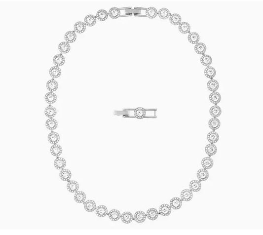 Una Angelic Tennis necklace Round cut, White, Rhodium plated M