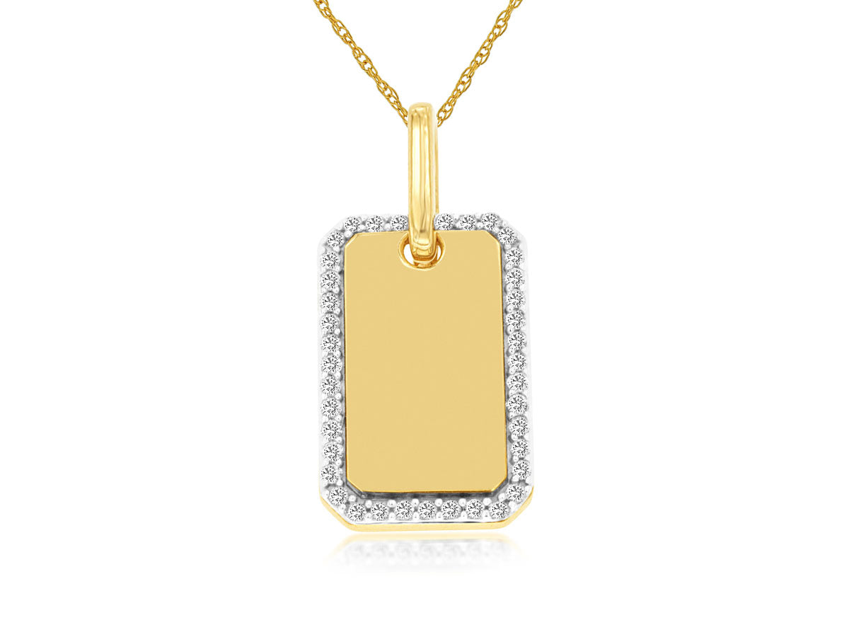 Lady's Yellow 14 Karat Dog Tag Pendant Length 18 With One 0.16Ct Round I I1 Diamond