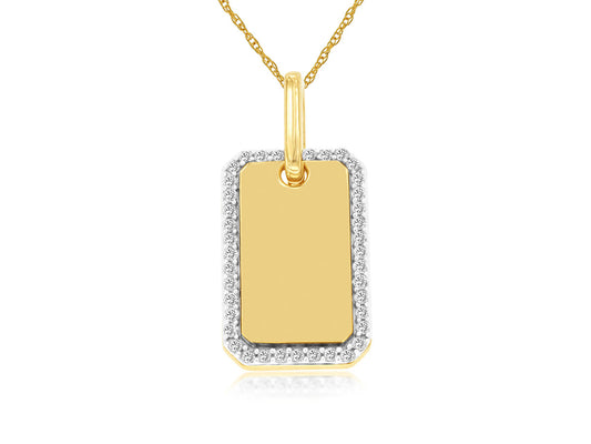 Lady's Yellow 14 Karat Dog Tag Pendant Length 18 With One 0.16Ct Round I I1 Diamond