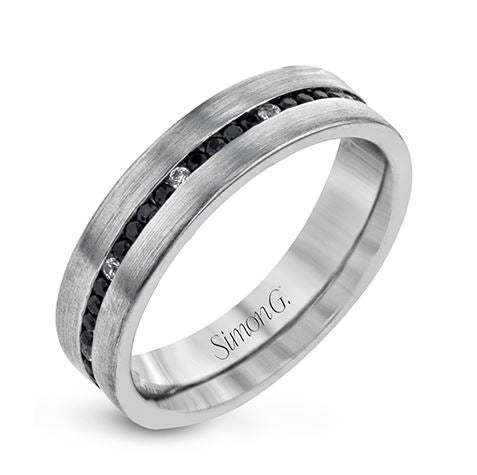 Gent's White 14 Karat Gentleman Wedding Band Size 10 With 0.13Tw Round G Vs1 Diamonds And 0.53Tw Round Black Diamonds