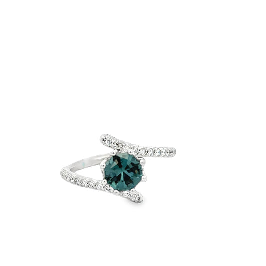 Lady's White 14 Karat Plating Emerald May Fashion Ring Size 6.5 With One = 1.20Ct Various Shapes Spinel, One = 1.21Ct Various Shapes Spinel And 0.315 Twt Other Stones