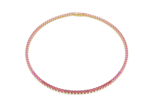 Matrix Tennis necklace Round cut, Pink, Gold-tone plated