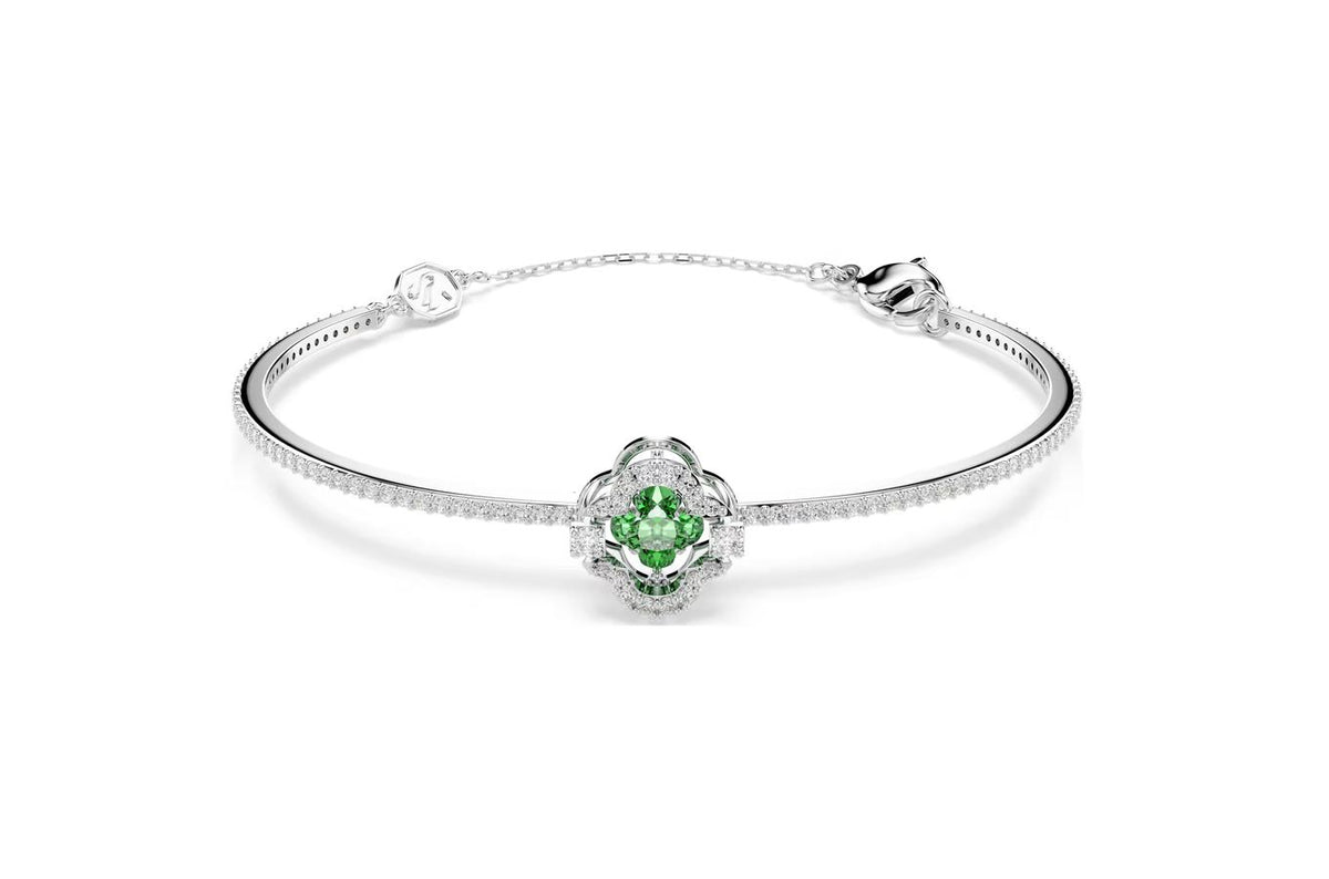 Una Angelic bangle Mixed cuts, Green, Rhodium plated