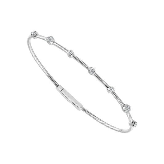14K White 1/6ct Diamond Station Flexi Bangle