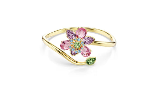 Idyllia bangle Mixed cuts, Flower, Multicolored, Gold-tone plated