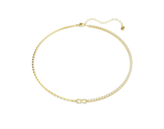 Matrix necklace Round cut, White, 18K gold plated