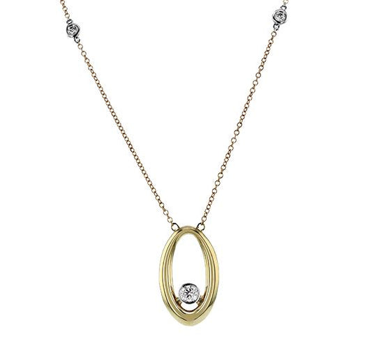 Lady's Two-Tone 14 Karat Free Form Pendant Length 18 With 3 = 0.16Tw Round G Vs1 Diamonds