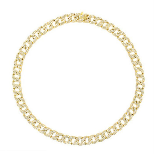 Lady's Yellow 18 Karat Fancy Link Necklace With 1026 = 10.65Twt Round G/H Si2 Diamonds