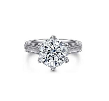 Alloy Vintage Inspired 14K White Gold Round Solitaire Diamond Engagement Ring