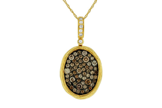 Lady's Yellow 14 Karat Free Form Pendant Length 18 With = 0.05Tw Round H/I Si2 Diamonds And = 0.70Tw Round Si2 Chocolate Diamonds