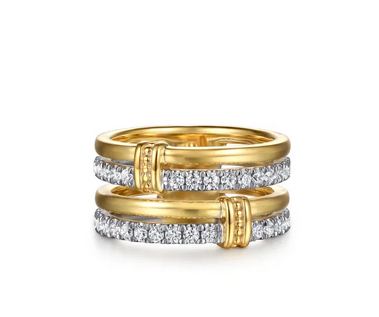 14K White & Yellow Gold Bujukan and Diamond Easy Stackable Ring