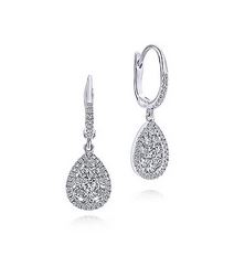 14K White Gold Cluster Diamond Teardrop Earrings